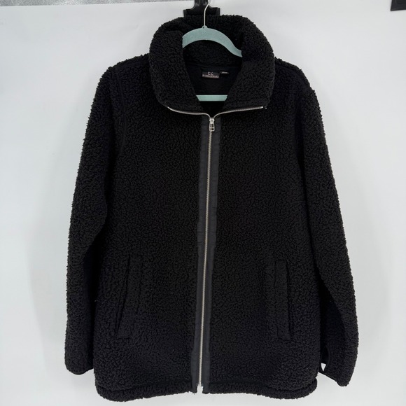CZ By Nina Leonard Jackets & Blazers - CZ‎ By Nina Leonard Black Sherpa Fleece Zip Up Jacket Women QVC
